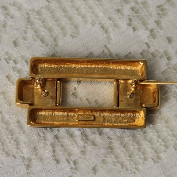 Monet Gold and Black Rectangle Enamel Brooch - Picture 3 of 5